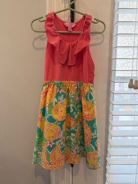 Lily Pulitzer Girls Coral Ruffle Racerback Tank Dress. Size M(6-7)